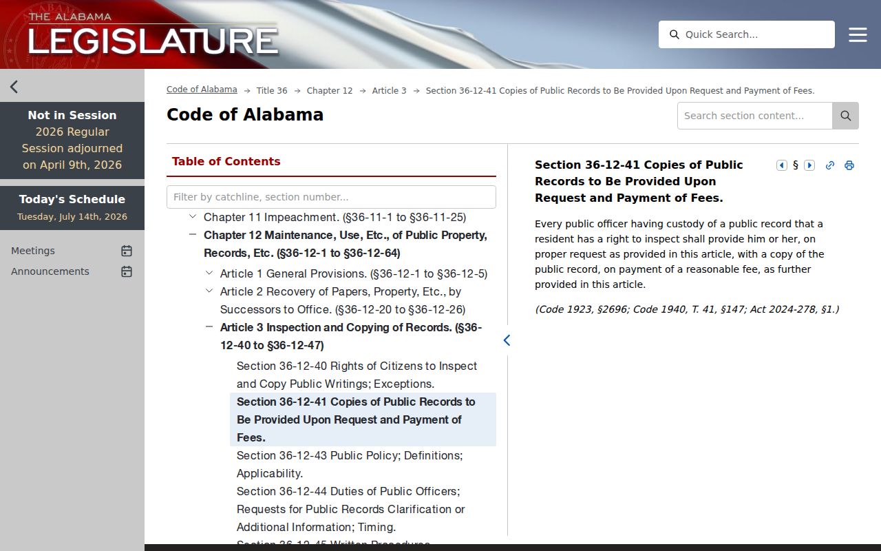 Henry County Circuit Clerk court records Alabama public records copy fee statute