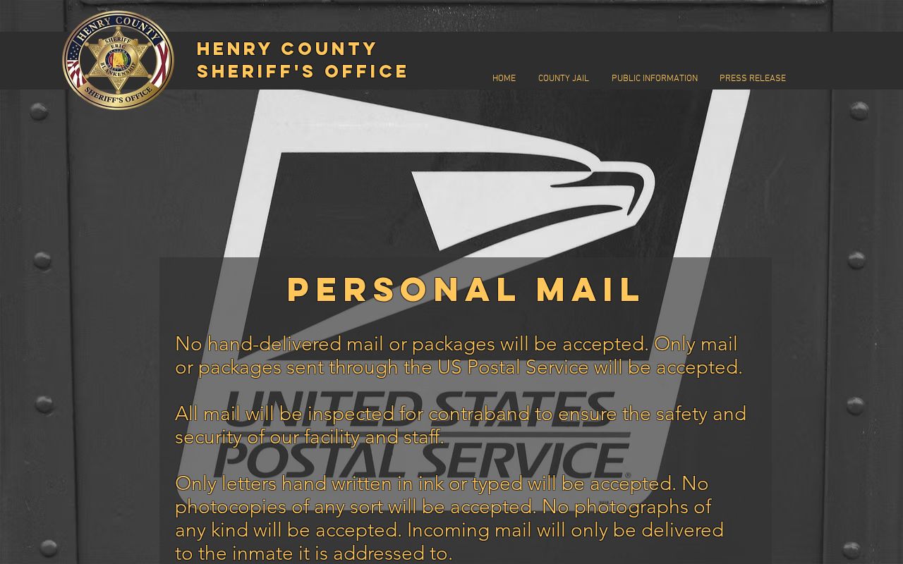Henry County inmate records jail personal mail rules