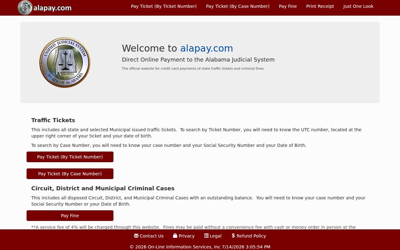Henry County traffic court records AlaPay payment portal