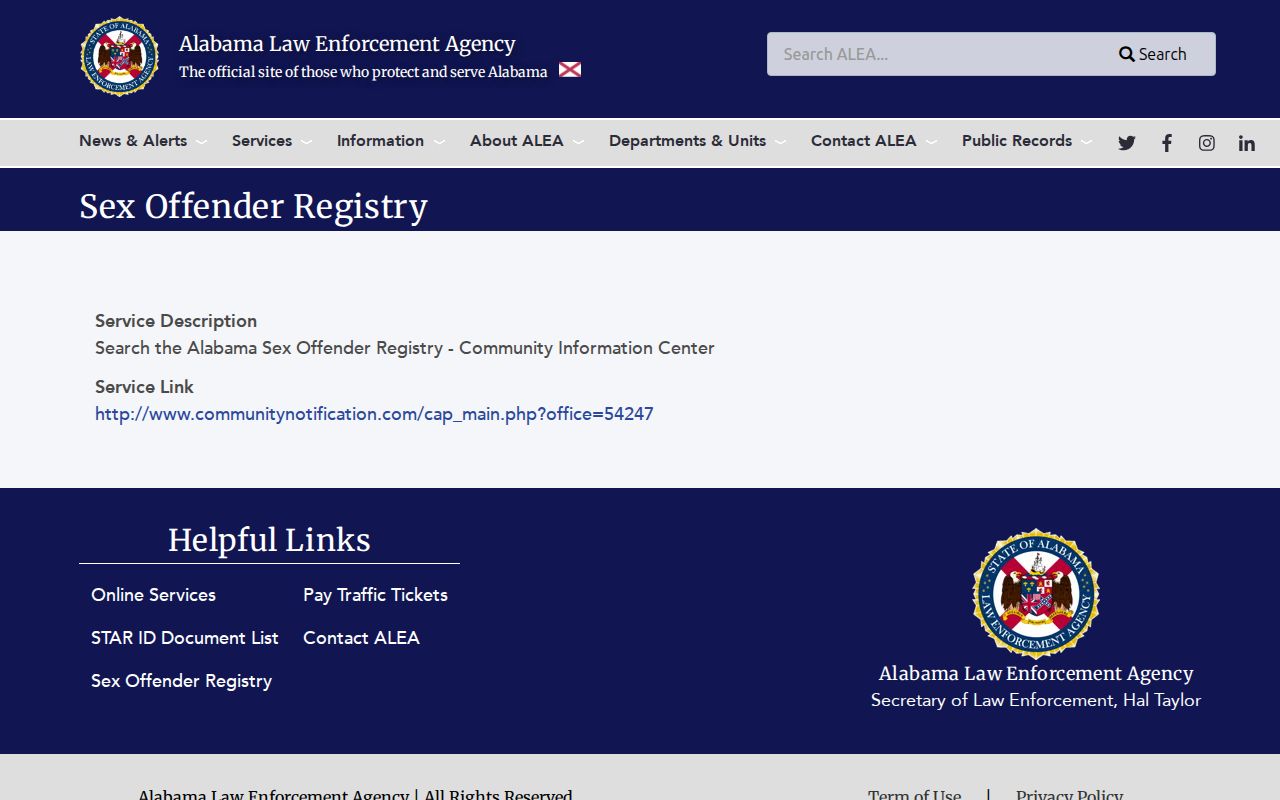 Henry County warrant records ALEA registry service page