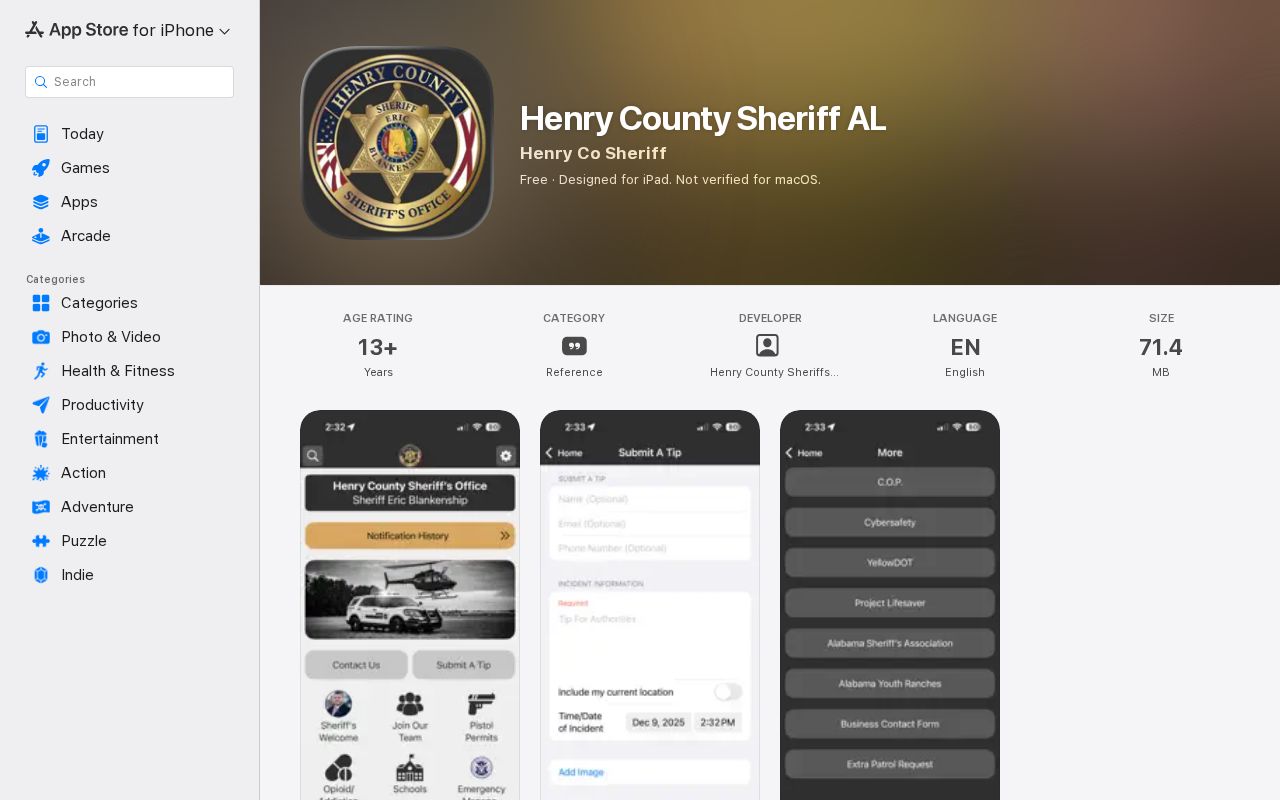 Henry County warrant records Sheriff Apple app listing